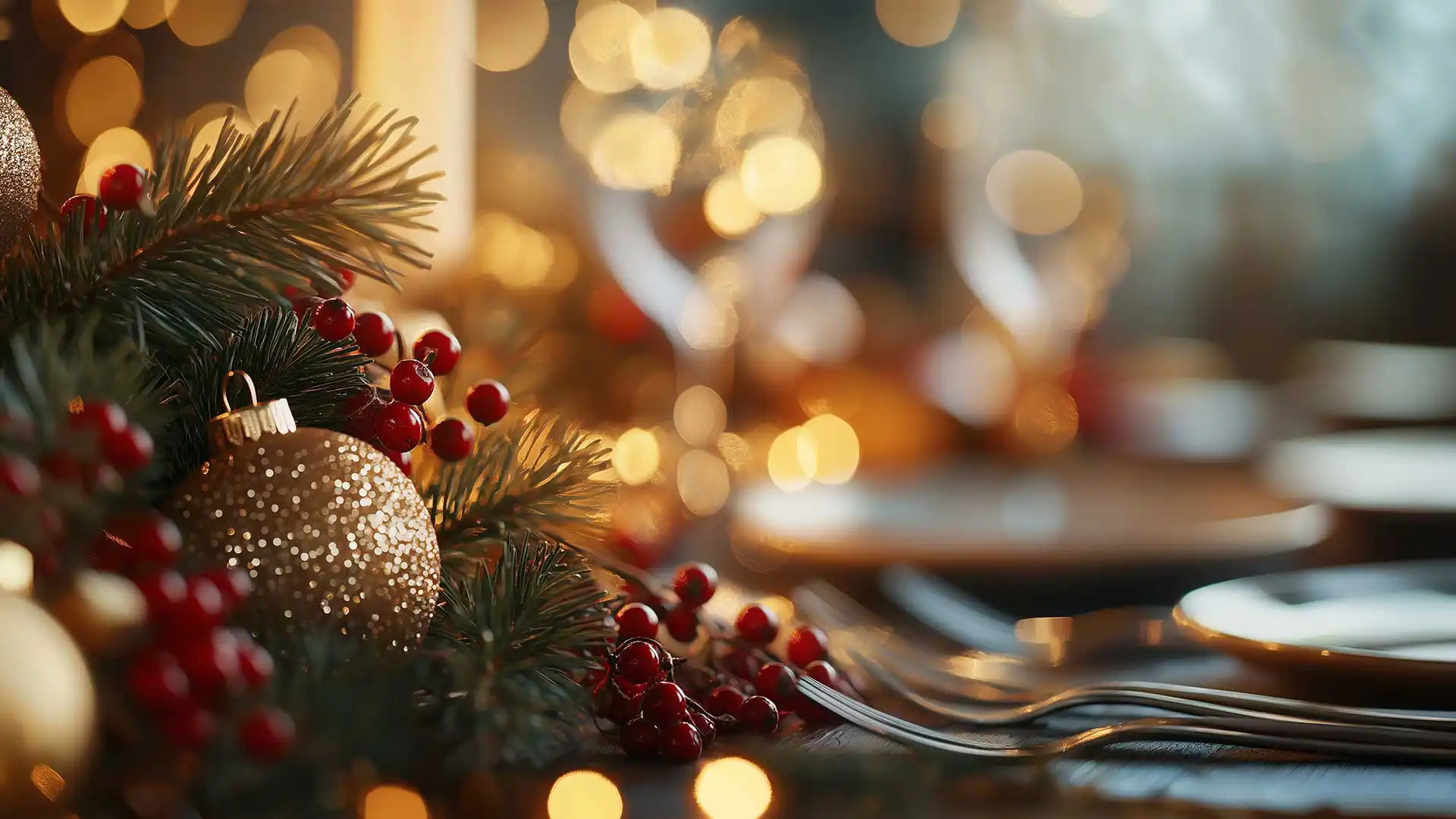 Feestelijk gedekte tafel tijdens een kerstconcertarrangement