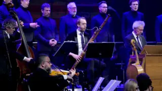 Houtblazer van The Bach Orchestra of the Netherlands tijdens een uitvoering