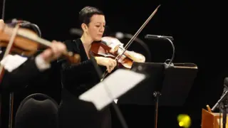 Violiste van The Bach Orchestra of the Netherlands tijdens een uitvoering