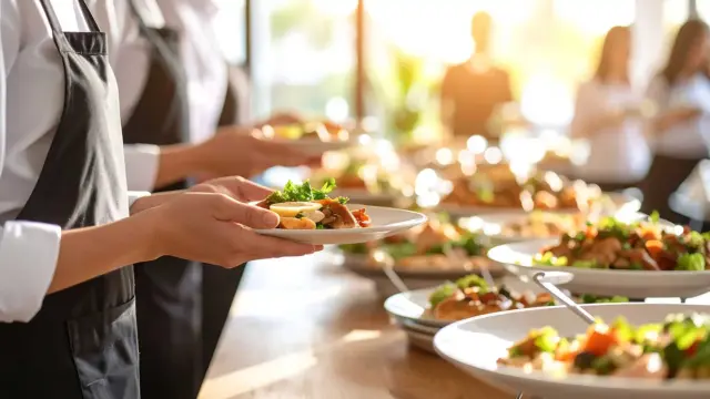 Gasten tijdens een buffet voorafgaand aan een concert
